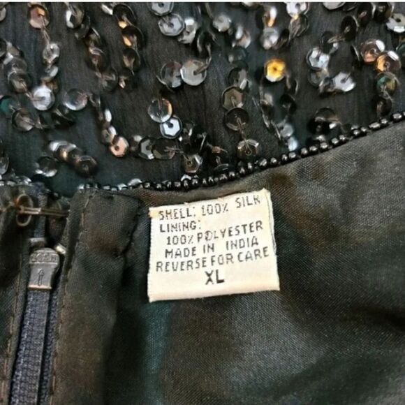 Vintage Lawrence Kazar 100% Silk Beaded and Sequin Evening Gown in Black Size XL - Picture 8 of 10